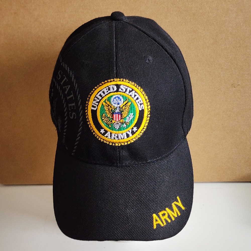 United States Army Hat Black Embroidered Military Veteran Tactical Adjustable